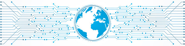 数字全球技术背景，蓝色电路板图案，微芯片，电力线图片下载