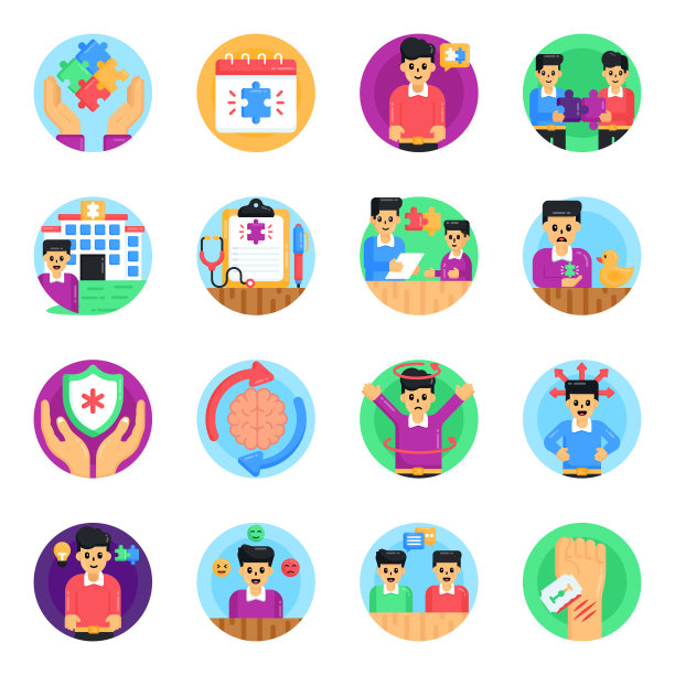 世界自闭症日扁平圆形图标图片下载