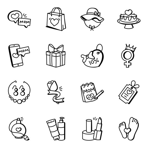 母亲节庆祝涂鸦图标包图片下载