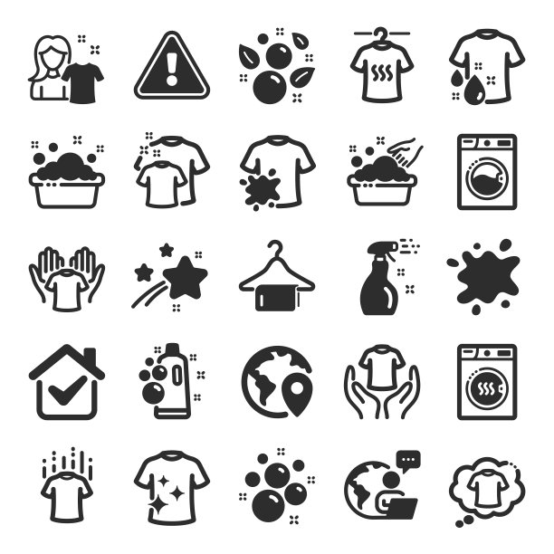 洗衣图标。烘干机，洗衣机和脏衬衫。向量图片下载