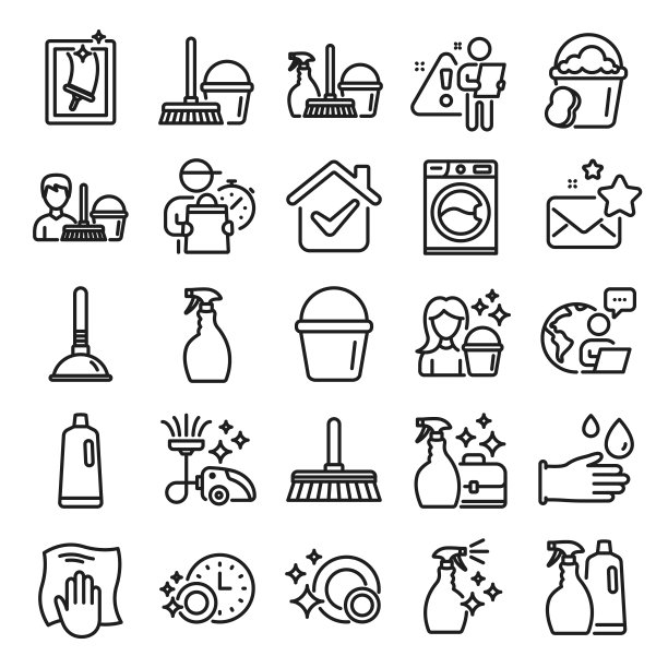 清洗线图标。洗衣，海绵和真空。向量图片下载