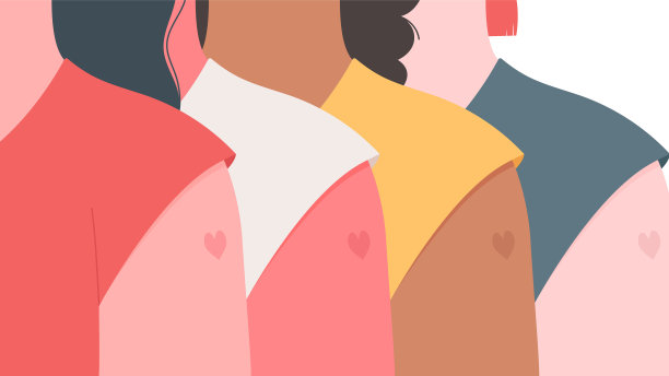 对冠状病毒免疫的概念。抗COVID-19疫苗接种者的肩膀。心形，象征疫苗安全。图片下载