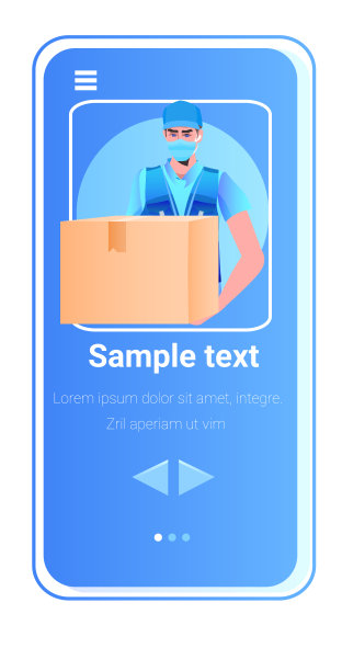 曼速递在口罩抱纸箱垂直快递服务理念图片下载