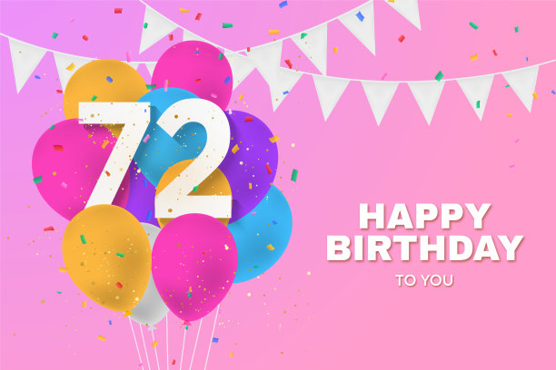 72岁生日快乐气球贺卡背景。图片下载