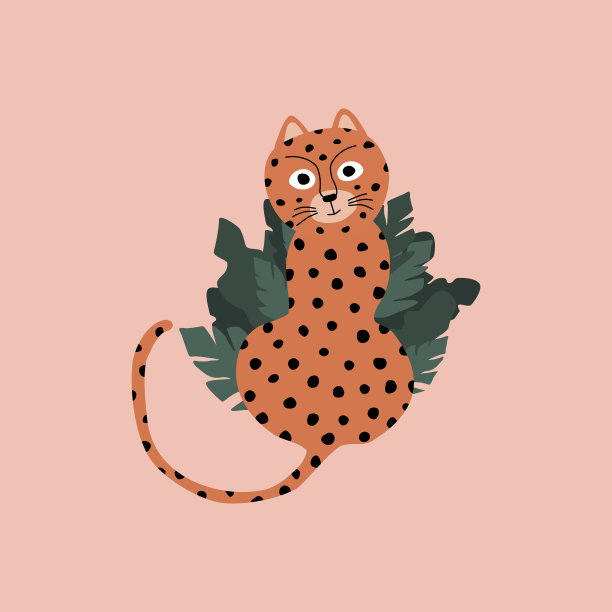 可爱的猎豹和丛林树叶。有趣的猫。非洲动物矢量插图。图片下载