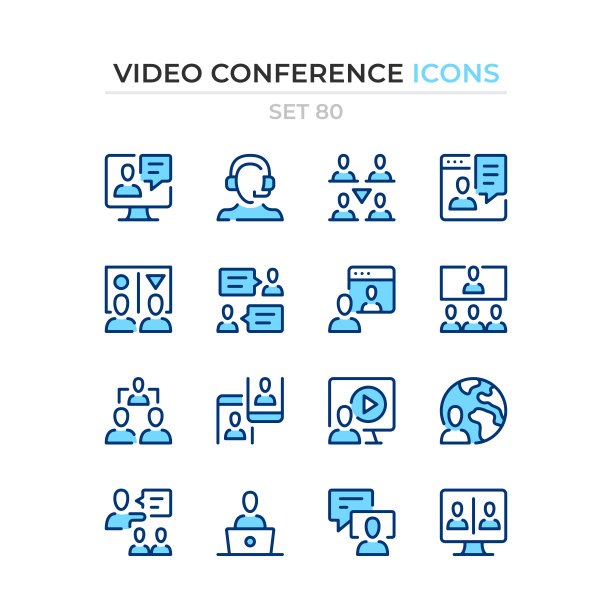 视频会议图标。向量线图标集。优质的质量。简单的细线设计。现代轮廓符号收藏、象形文字。图片下载