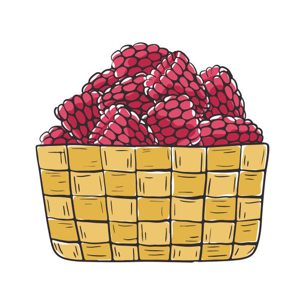 手绘篮子和覆盆子图片下载