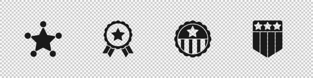 Set Hexagram sheriff, Medal with star, and Shield stars icon。向量图片下载