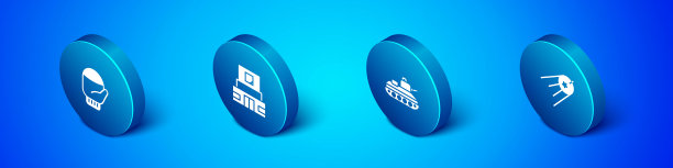 设置等距圣诞手套，军事坦克，卫星和列宁的图标。向量图片下载