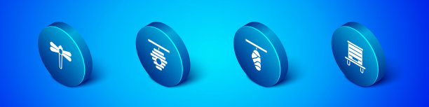 设置等距蜻蜓，蝴蝶茧，蜂巢蜜蜂和图标。向量图片下载