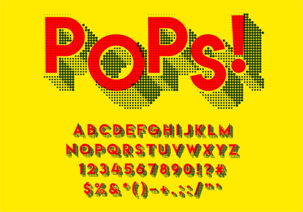复古但现代彩色字体，字母，数字和符号。向量。图片下载