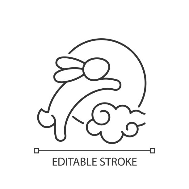 兔子和月亮的线性图标图片下载