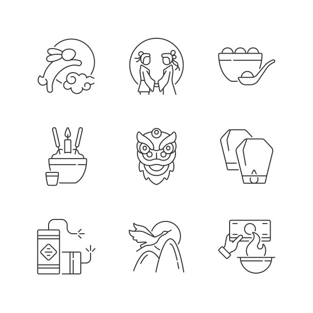 中国节日线性图标集图片下载