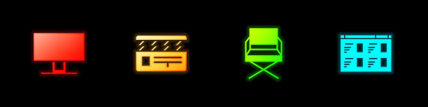 设置智能电视，电影拍板，导演电影椅子和在线播放视频图标。向量图片下载