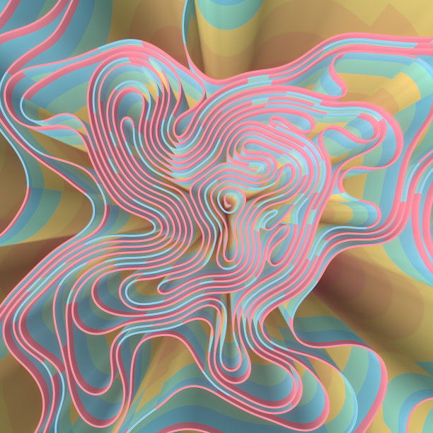 催眠multiclored迷宫。波背景。平面设计元素。三维渲染数字插图图片下载