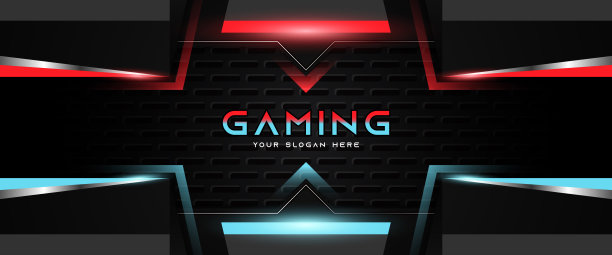 未来的红色和蓝色抽象游戏横幅设计模板与金属技术的概念。矢量图图片下载