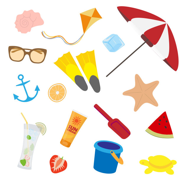 卡通夏季海滩组的物品图片下载