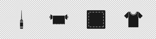 设置锥子工具，纺织品卷，缝纫图案和t恤图标。向量图片下载