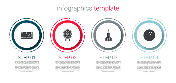 台球桌，目标运动，飞镖和保龄球。业务信息模板。向量图片下载