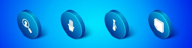 设置等距放大镜搜索人，领带，贴便条贴纸和仙人掌和多汁的锅图标。向量图片下载