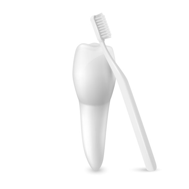 矢量3d逼真的牙刷和牙齿特写隔离在白色背景。医疗牙医插图。设计模板，剪贴画，模型。牙齿健康概念图片下载