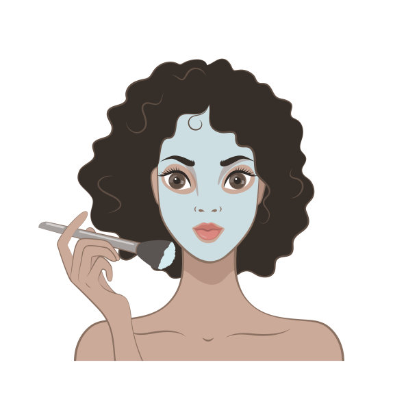 美丽的黑发女孩把刷子面膜。矢量图图片下载