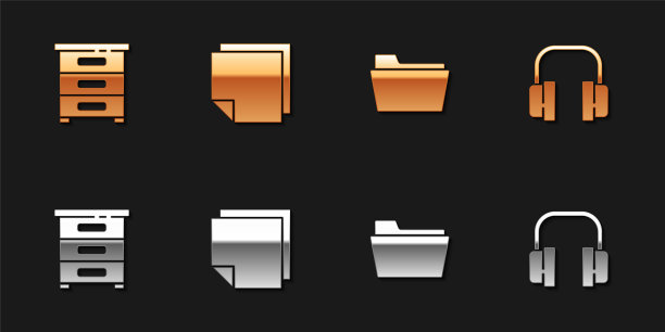 设置抽屉与文件，贴便条贴纸，文件文件夹和耳机图标。向量图片下载