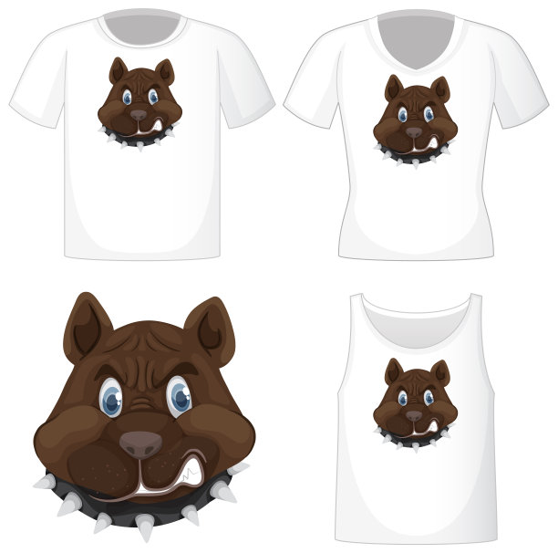 可爱的狗标志在不同的白色衬衫孤立的白色背景图片下载