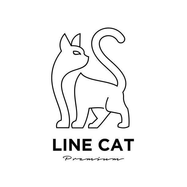 黑猫宠物线轮廓标志矢量图标插图孤立设计图片下载