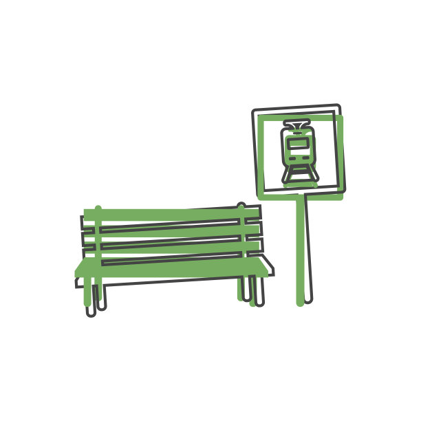 巴士站矢量图标卡通风格的白色孤立的背景。图片下载