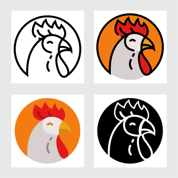 公鸡图标矢量设计中填充，细线，轮廓和扁平的风格。图片下载