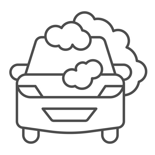 汽车与肥皂泡沫细线图标，洗车概念，清洁站标志上的白色背景，汽车在泡沫图标在轮廓风格的移动概念和网页设计。矢量图形。图片下载