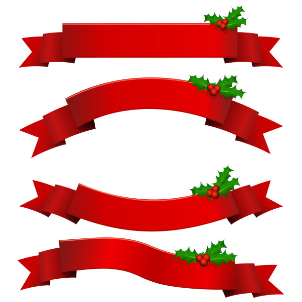 收集带有冬青枝的红色圣诞横幅图片下载