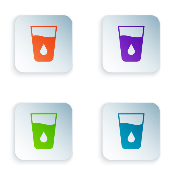 彩色玻璃与水图标隔离在白色上图片下载