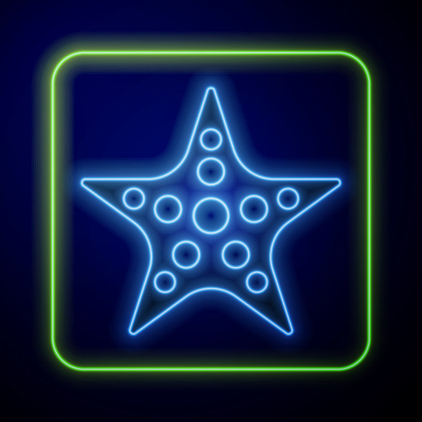 发光的霓虹海星图标孤立在蓝色图片下载