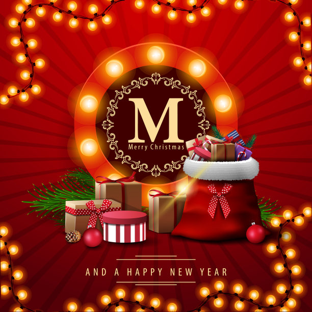 圣诞快乐的红色方形明信片与圣诞老人图片下载