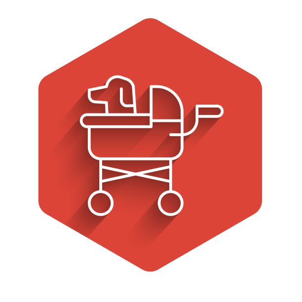 白色线宠物婴儿车图标孤立与长图片下载