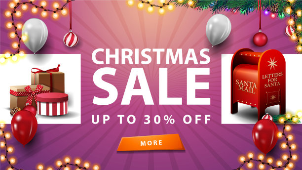 圣诞节大减价，粉色横幅折扣高达30图片下载