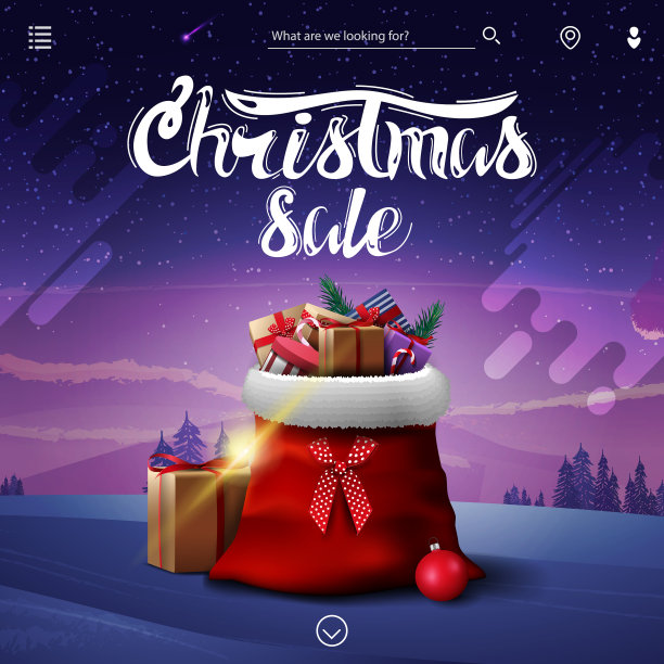 圣诞促销广场上挂着圣诞老人打折横幅图片下载