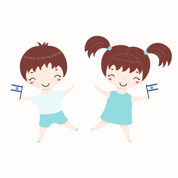带着以色列国旗的可爱的孩子们图片下载