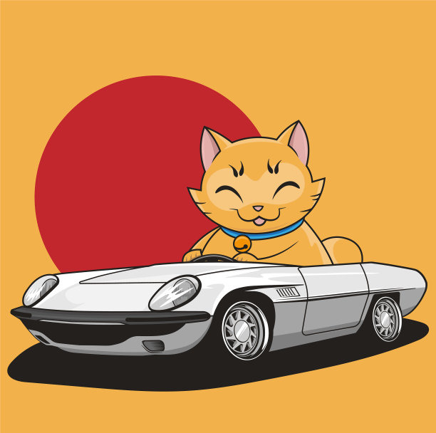 可爱的猫在复古车图片下载