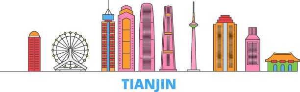 中国天津线城市景观平坦旅游图片下载