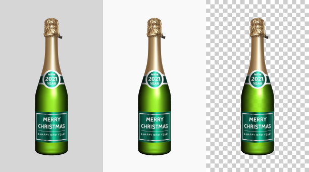 有绿色标签的香槟瓶子很快乐图片下载