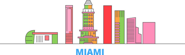 美国迈阿密城市线城市景观平坦图片下载