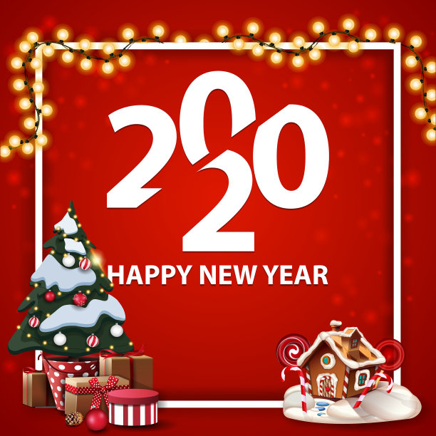 2020年新年快乐的红方明信片图片下载