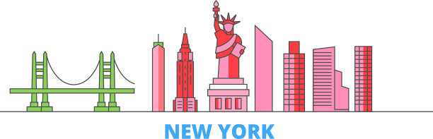 美国纽约城市景观线平坦图片下载