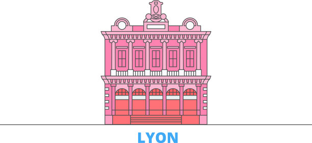法国里昂地标线城市景观平坦图片下载