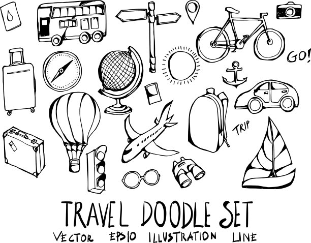 设定旅行涂鸦手绘线eps10图片下载