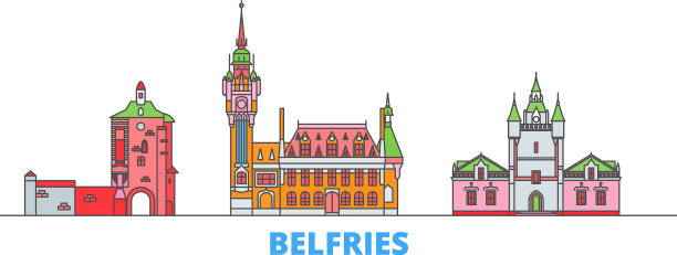 法国钟楼排列的城市景观平坦图片下载