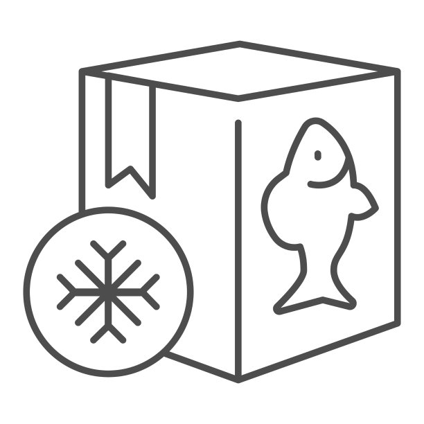 冷冻鱼在盒细线图标钓鱼概念图片下载